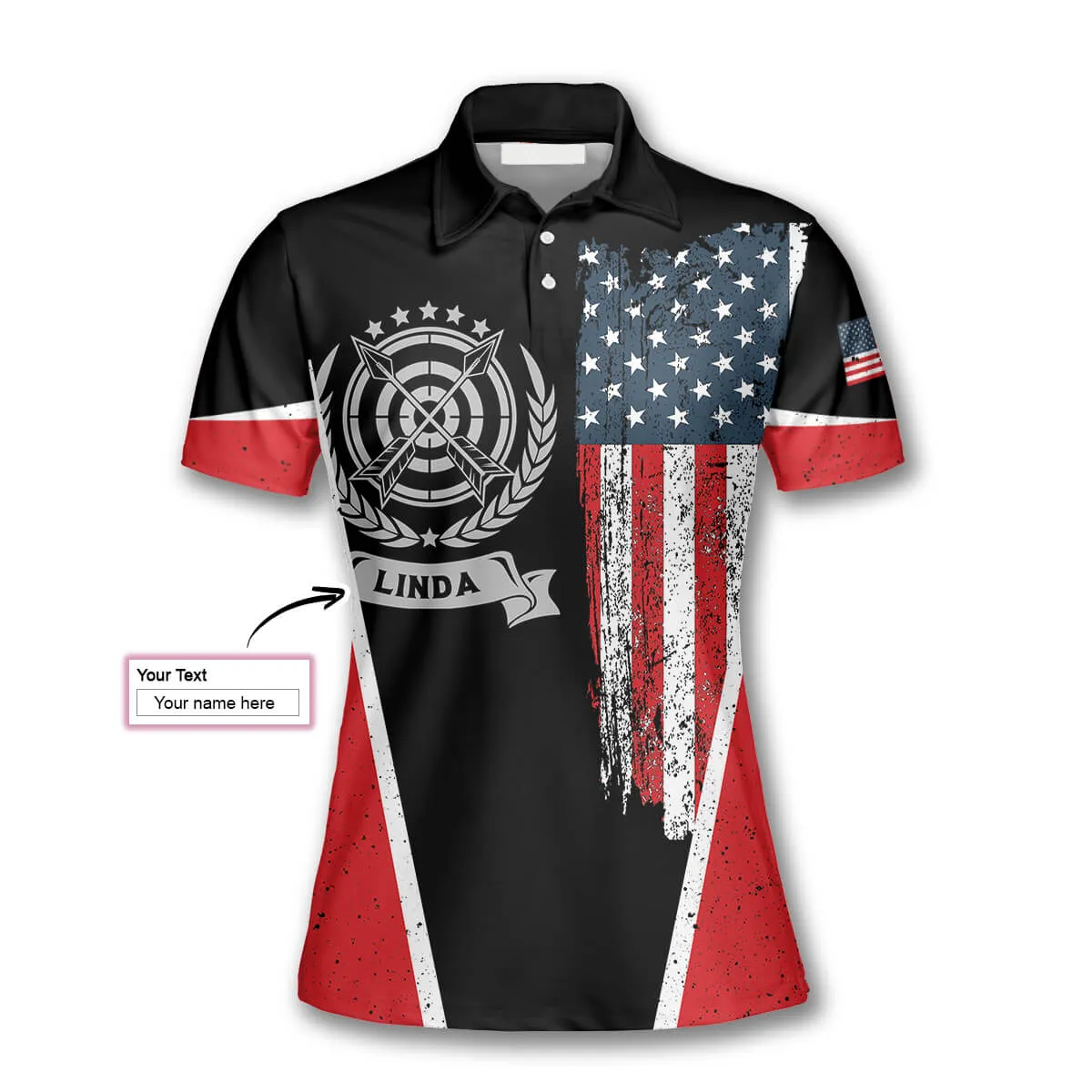 Vintage American Flag Emblem Custom Archery Shirts for Women, Archery Shirt, Flag Shirt