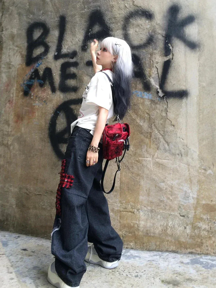 Vintage Grunge Halloween Patchwork Pants