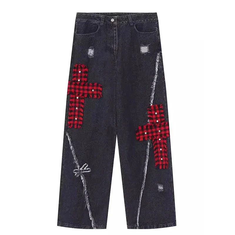 Vintage Grunge Halloween Patchwork Pants