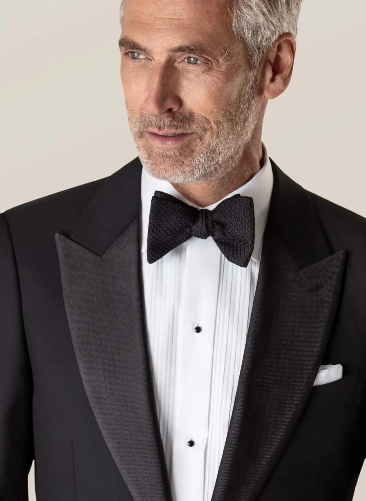 WHITE PLISSE TUXEDO SHIRT