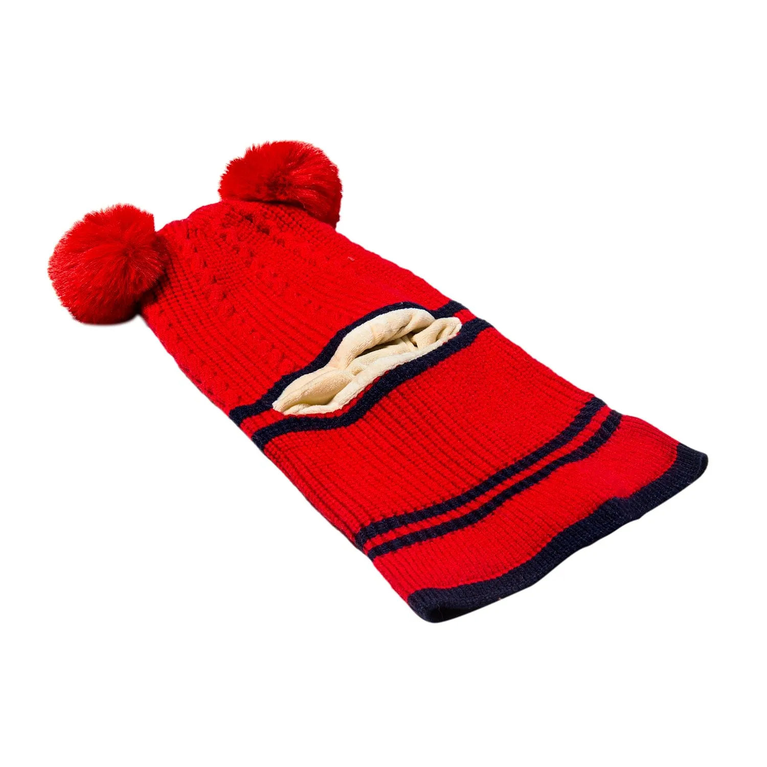 Winter Monkey Cap Woollen Hat Pom Pom Red