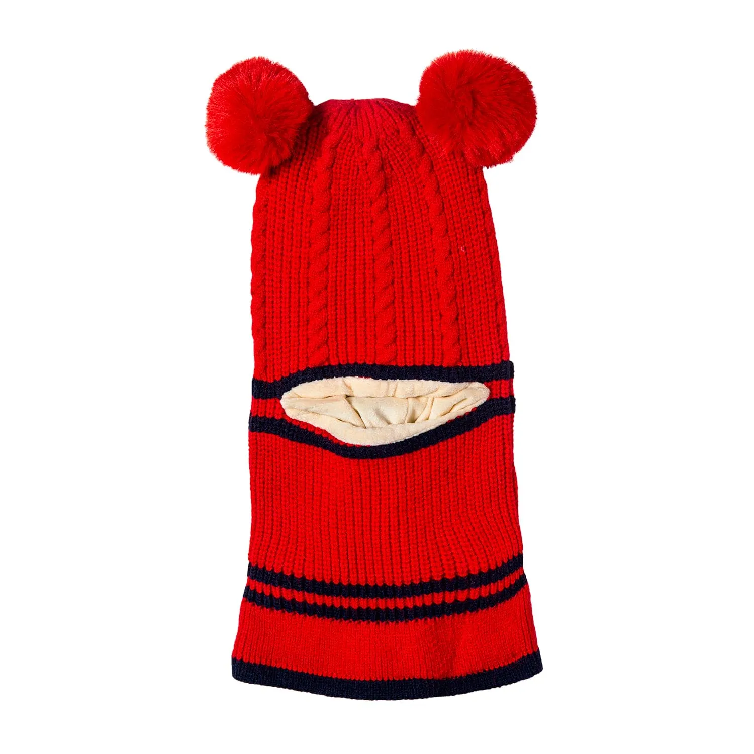 Winter Monkey Cap Woollen Hat Pom Pom Red