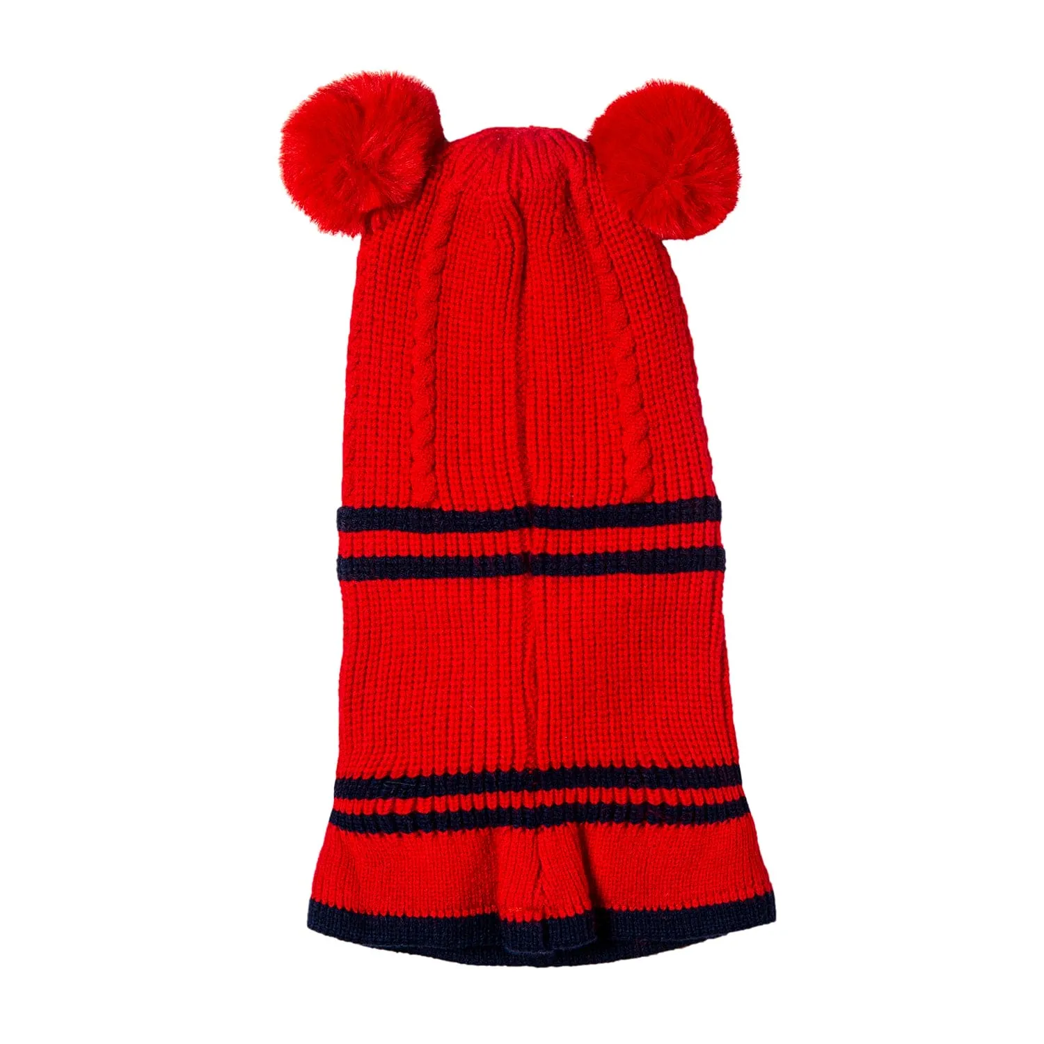 Winter Monkey Cap Woollen Hat Pom Pom Red