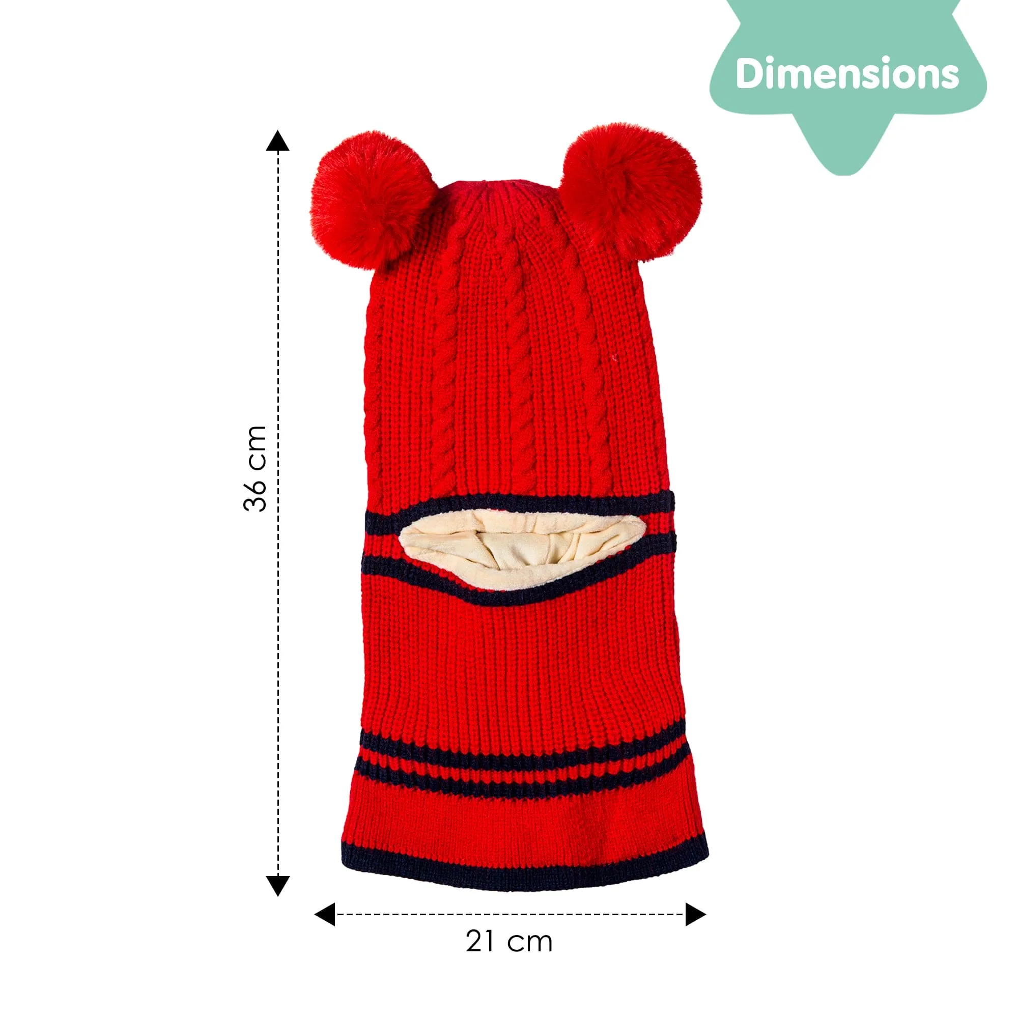 Winter Monkey Cap Woollen Hat Pom Pom Red