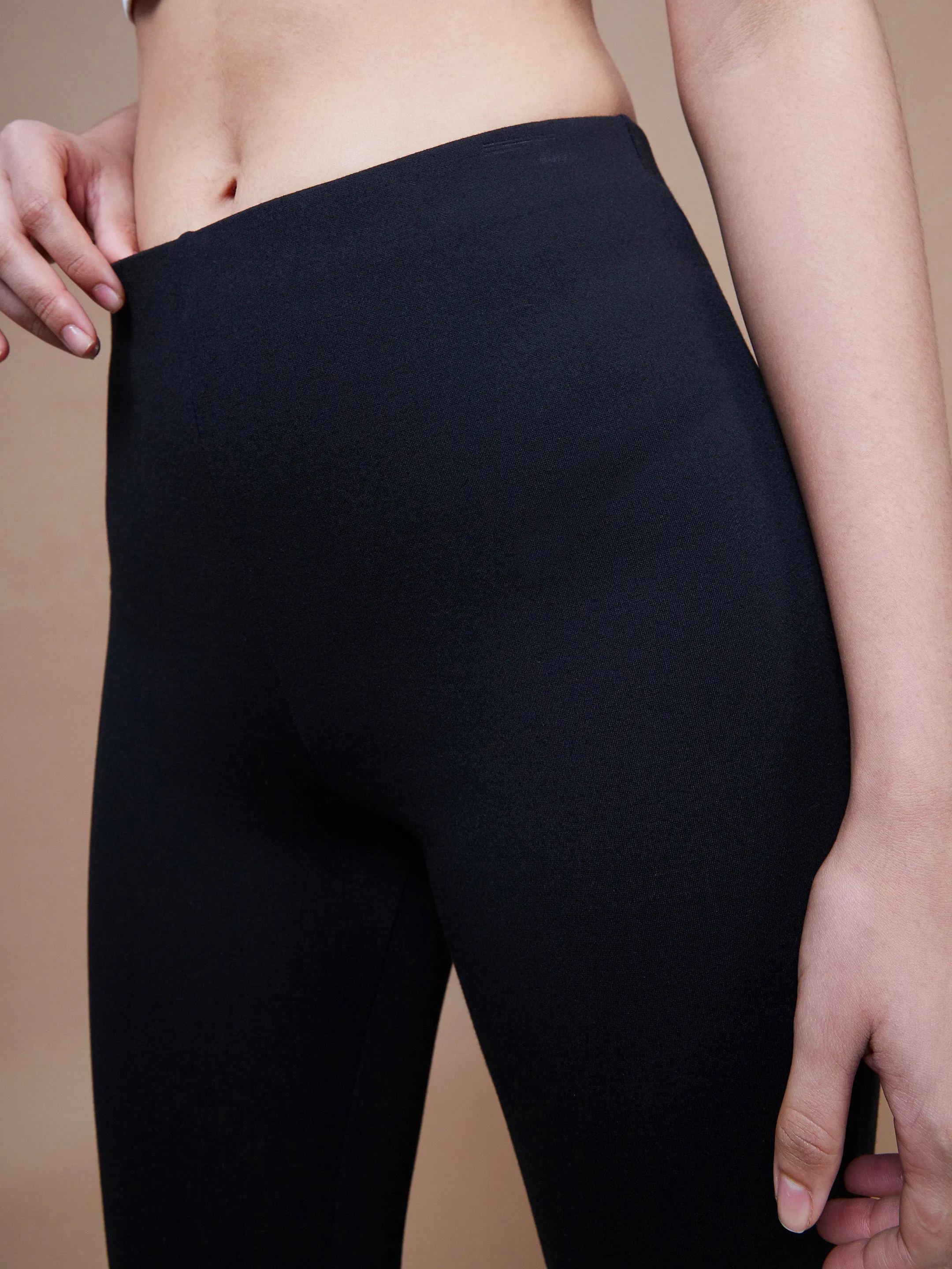 Women Black Bell Bottom 4-Way Stretch Pants