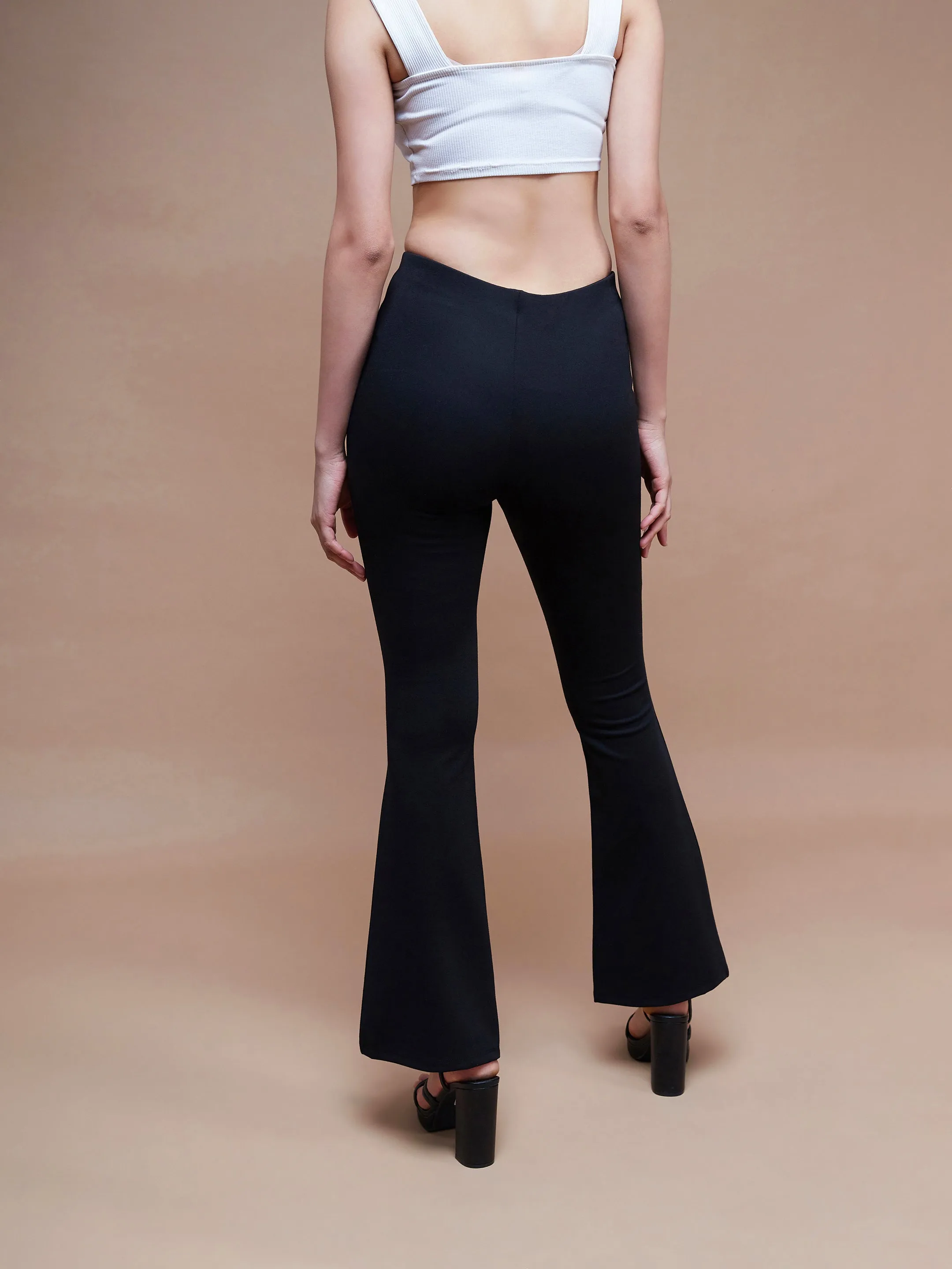 Women Black Bell Bottom 4-Way Stretch Pants