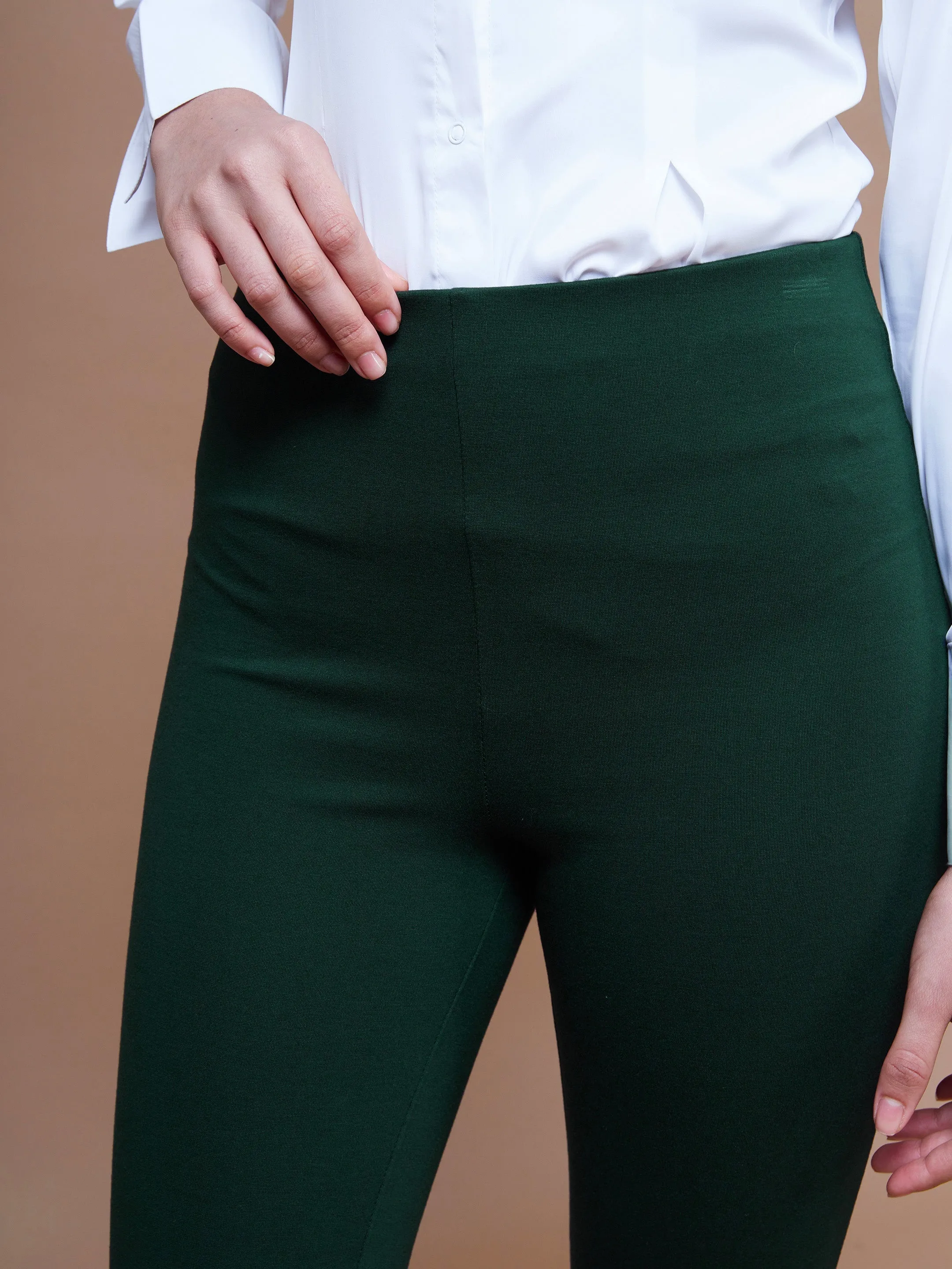 Women Emerald Green Bell Bottom 4-Way Stretch Pants