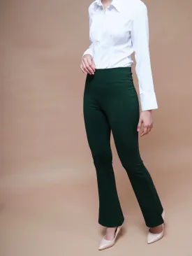 Women Emerald Green Bell Bottom 4-Way Stretch Pants