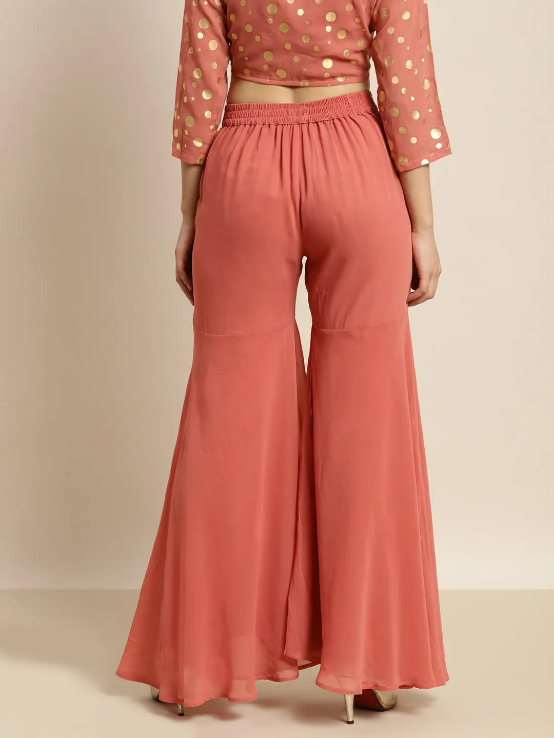 Women Rust Embroidered Waist Flared Sharara Pants