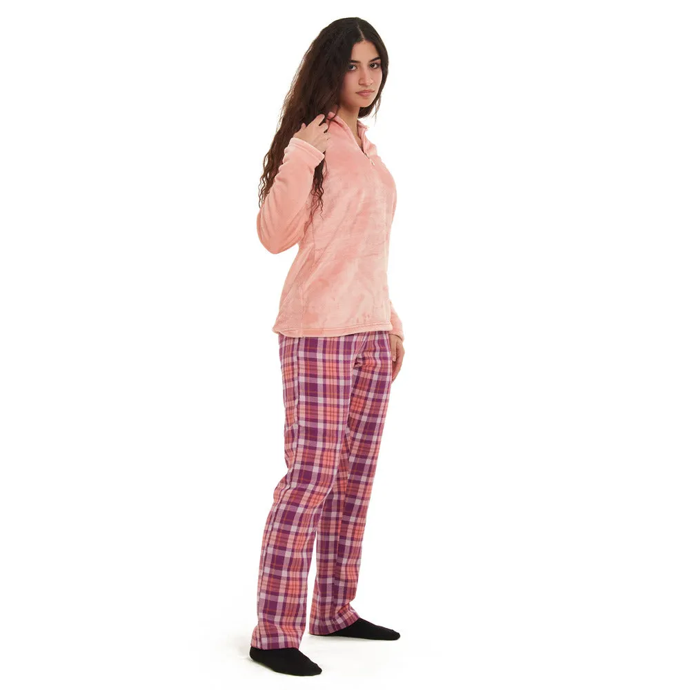 Women Winter Pajama Set Rose sweatshirt   Purple x Rose Checkered pants