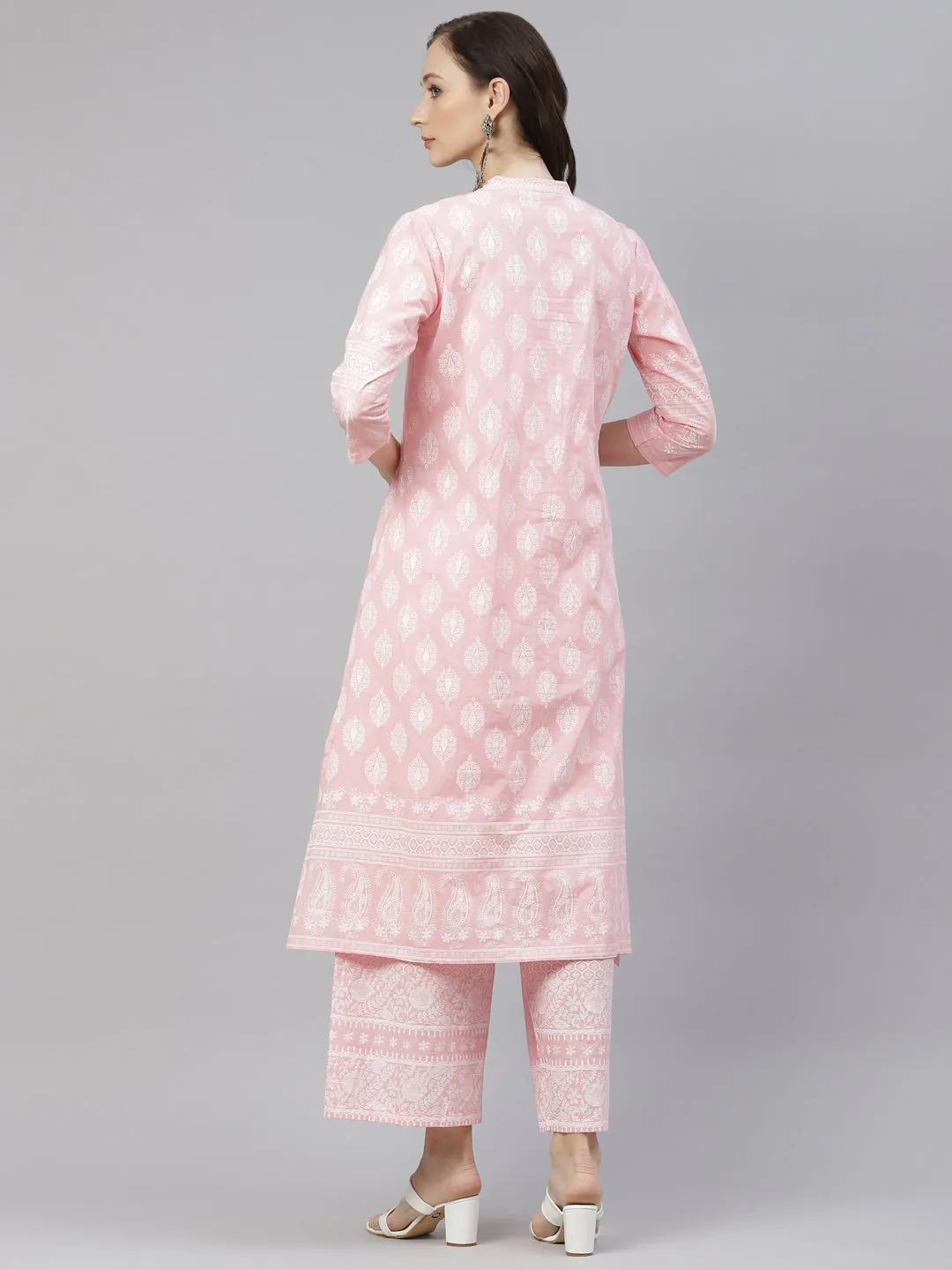 Women'S Baby Pink Cotton Kurta Palazzo  Set