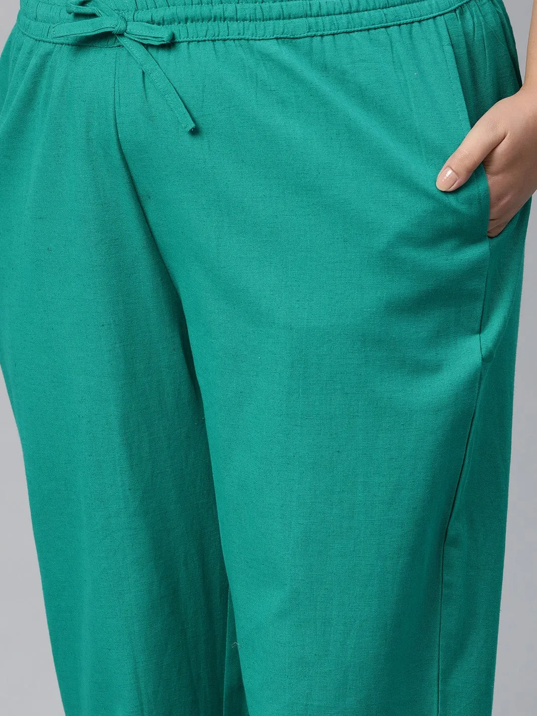 Women'S Green Lahariya Kurta With Cotton Flex Pant Set