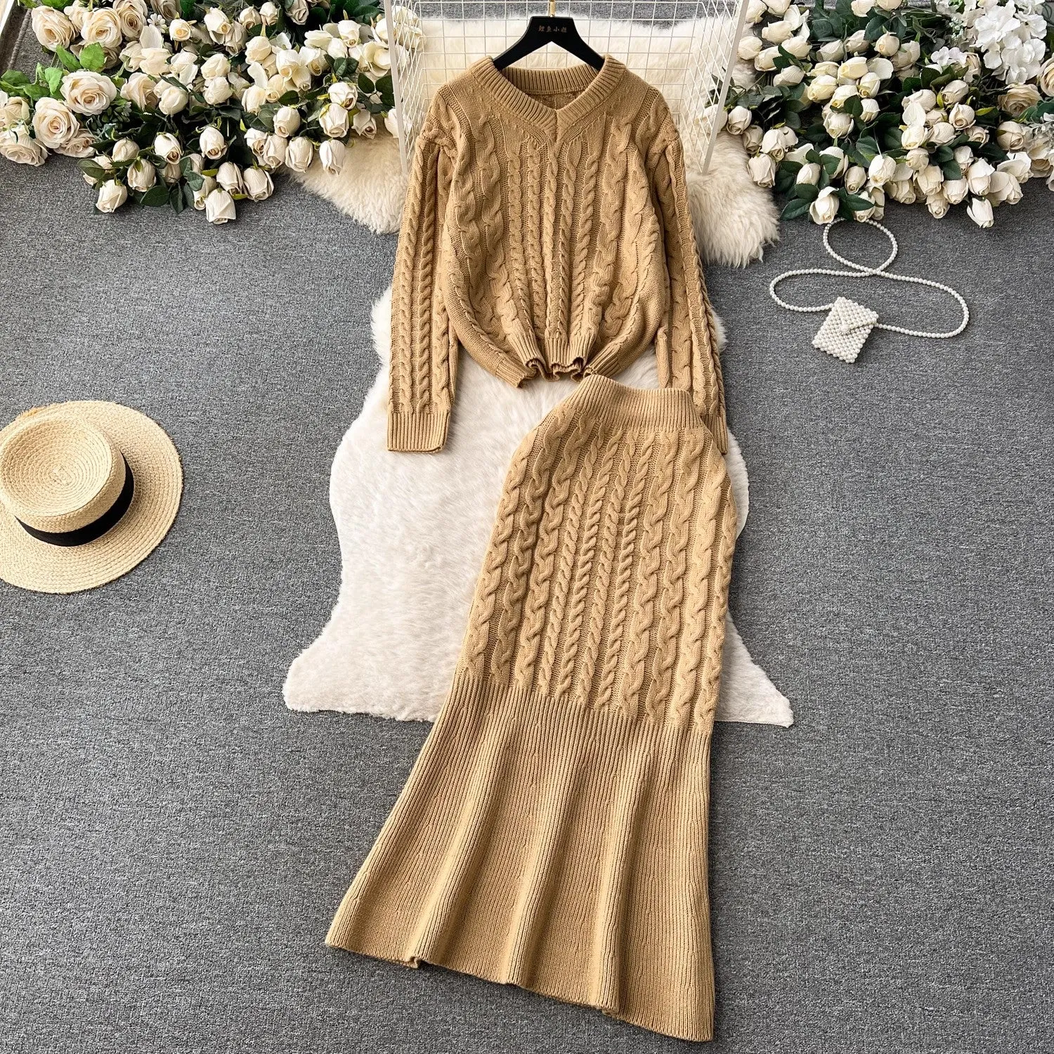 women's long-sleeved top   skirt two-piece set     S4521