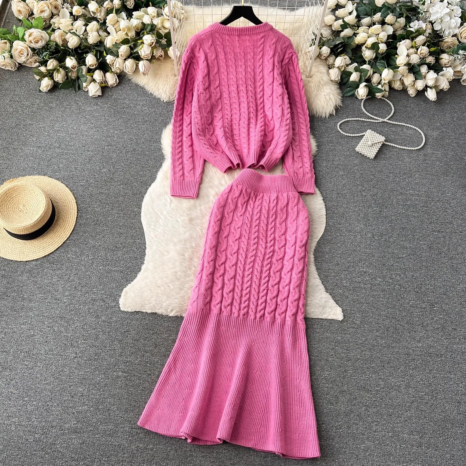 women's long-sleeved top   skirt two-piece set     S4521