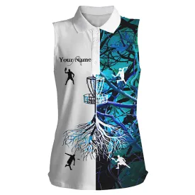 Womens sleeveless disc golf polo shirts blue camo name disc golf team shirt, disc golf gifts