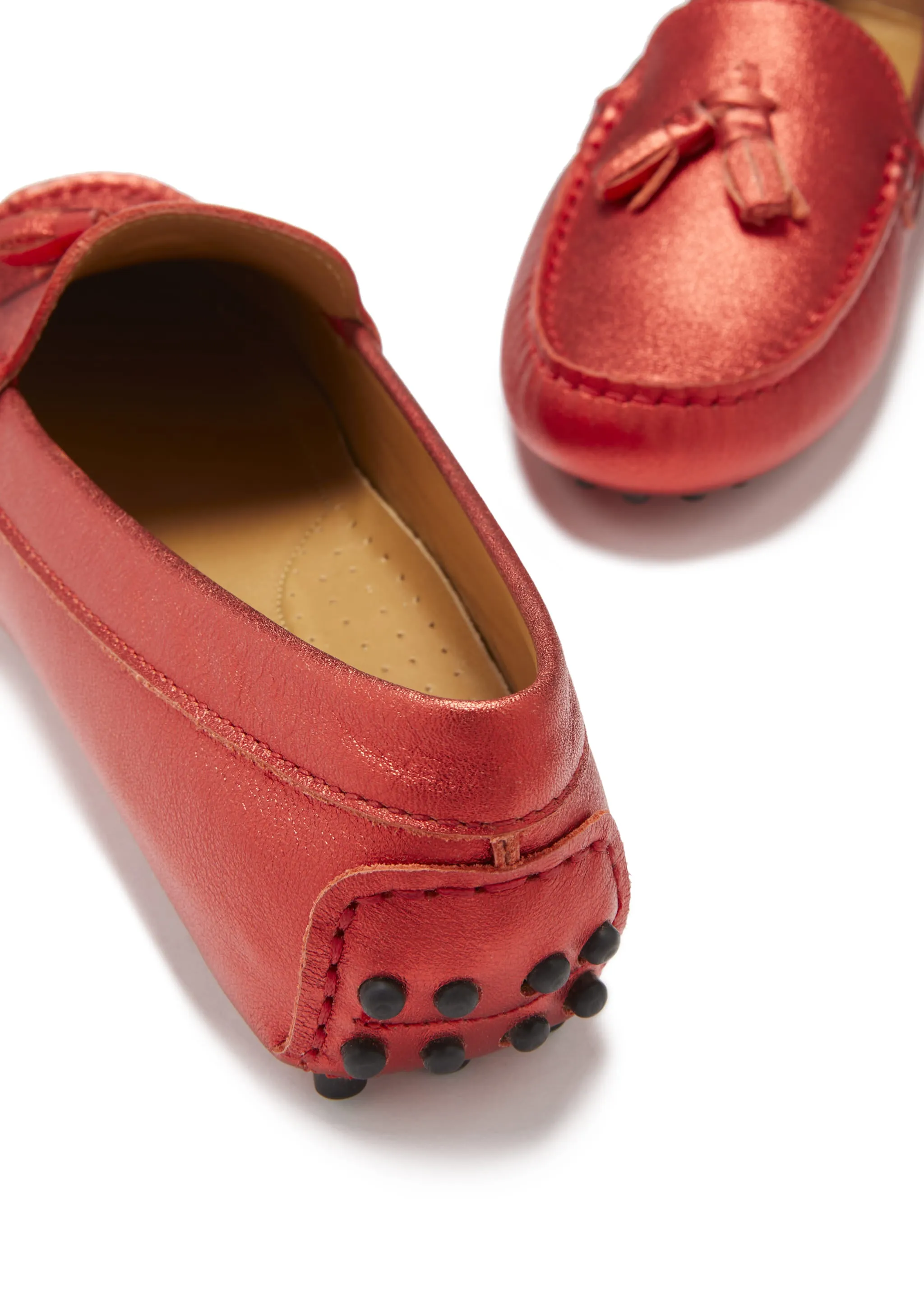 Women's Tasselled Driving Loafers, red metallic leather