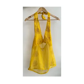 Yellow sequin motif halter neck